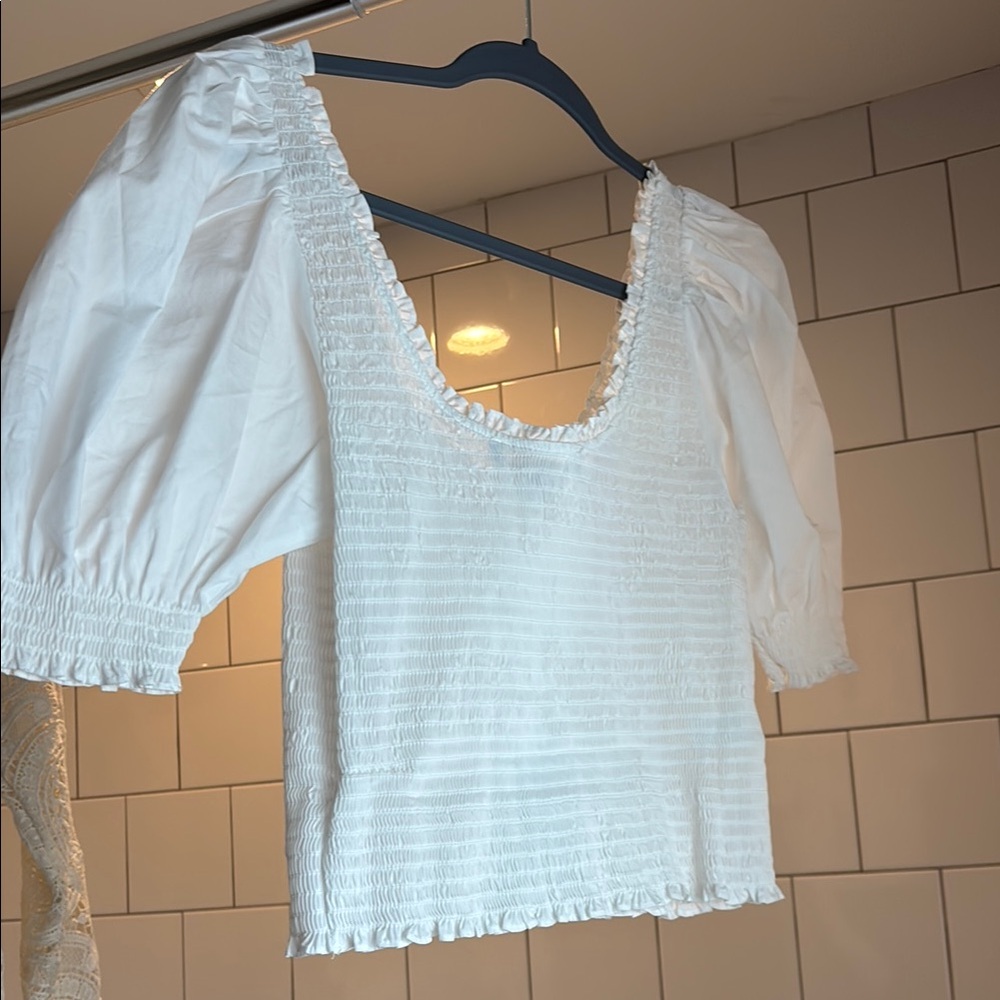 Hill House White Puff Sleeve Crop Blouse - Picture 4 of 6